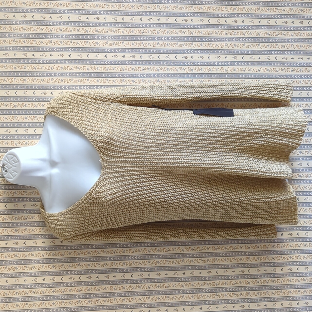 Crochet Knit Bohemian Sweater Beige Tan NWT M